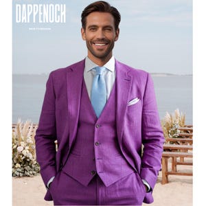 Men’s Purple Pure Linen 2-Piece Suit | Custom-Tailored Wedding & Formal Wear | Perfect for Summer Events | prom suit | Elegant Gift for Him.