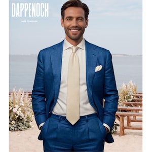 Men’s Blue Pure Linen 2-Piece Suit | Custom-Tailored Wedding & Formal Wear | Perfect for Summer Events | prom suit | Elegant Gift for Him.
