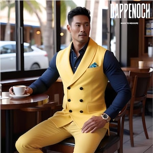 Yellow 2 Piece Set For Men, Shawl Double Breasted Lapel Vest & Pant, Formalwear, Jacket For Men, Men Wedding Attire. Best Gift For Him.
