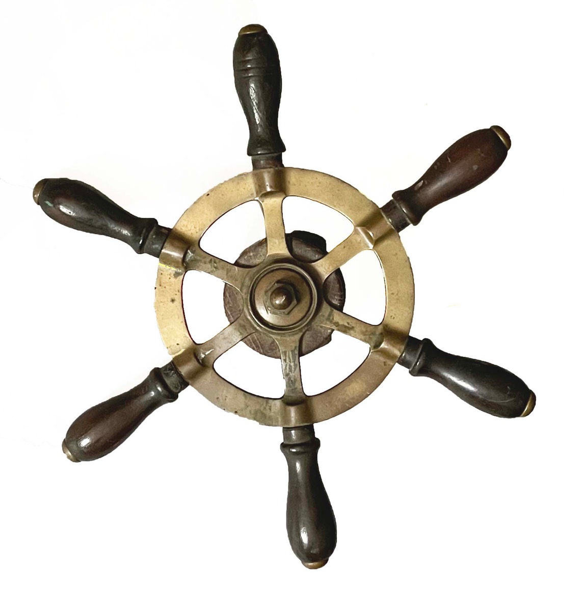 Vintage Bronze & Wood Boat / Ship's Wheel Etsy
