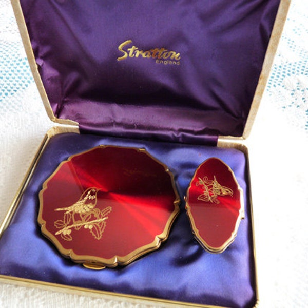 RESERVED FOR N  Ruby Red Christmas Robin Enamel Compact with Lipstick Holder