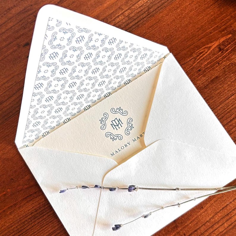 Personalized Monogram Stationery Set No. 1 | Handmade Envelopes, Custom Notecards, Green Pattern image 10
