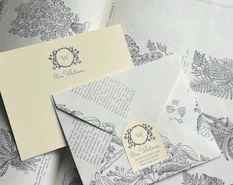 Perfect Gift: Double Sided Upcycled Envelopes set of 8 | Vintage Plant and Floral Illustration Book  | Eco-Friendly | Personalizable