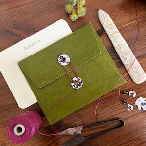LIBERTY of London Button String | Lokta Green Envelopes | Handmade | Optional Personalization | Mohawk Card