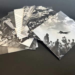 Sobres reciclados de la revista LIFE de los años 40 + Tarjetas desbarbadas rasgadas a mano + Etiquetas clásicas con sello y pegamento – Sets de regalo de papelería hechos a mano