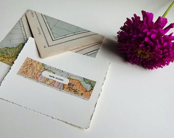 Upcycled Atlas Envelope & Notecard Set · Vintage Collage Stationery · Handmade Eco-Friendly Gift