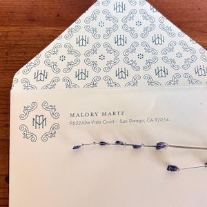 Personalized Monogram Stationery Set No. 1 | Handmade Envelopes, Custom Notecards, Green Pattern image 11