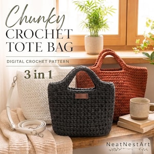 3 in 1 Crochet Pattern Tote Bag Bundle | Modern Chunky | Minimalist Boho Crossbody | Macrame Cord Market Purse | Digital PDF Download