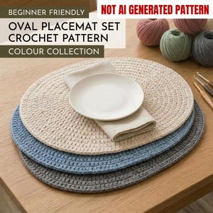 Beginner Oval Crochet Placemat Pattern | Farmhouse Table Decor PDF |  Modern Home Decor Tutorial | Minimalist Oval Table Mat
