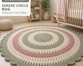 Patrón de alfombra redonda de ganchillo para principiantes / Círculo sereno con punto en V / Decoración moderna para habitación infantil o sala de estar / Patrón de alfombra grande de 91 cm / Descarga en PDF