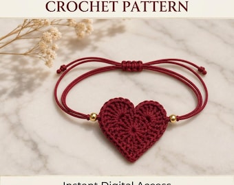 Crimson Heart Bracelet Crochet Pattern – Adjustable Macrame Fusion Jewellery (PDF Download)