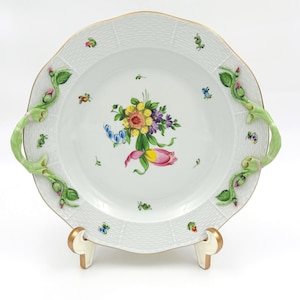 Herend Hungary Printemps Round Cake Plate with Handles – Handpainted Floral Porcelain Tray
