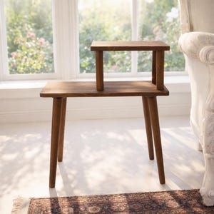 Solid Wood Side Coffee Table, Handmade Pine Two-tier Sofa Side Stand, Custom Size Available