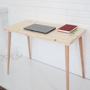 Handmade Solid Wood Study Desk , Natural Pine Wood PC Desk