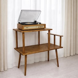 Record Player Stand with Vinyl Storage: Solid Wood Turntable Stand