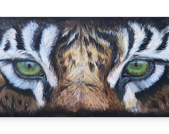 Dipinto originale con occhi di tigre su tela / Grande opera d'arte murale raffigurante animali selvatici 24x48 / Opera d'arte dipinta a mano raffigurante animali della giungla / Opera d'arte unica nel suo genere