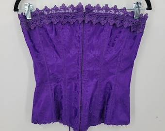 Vtg Frederick's Hollywood Purple Brocade Lace Up Corset Bustier Top Sz 34 Lace