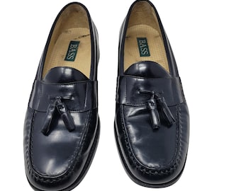 Vtg Preppy Bass Brubeck Mens Sz 10.5 D Black Leather Tassel Loafers Brazil TM08