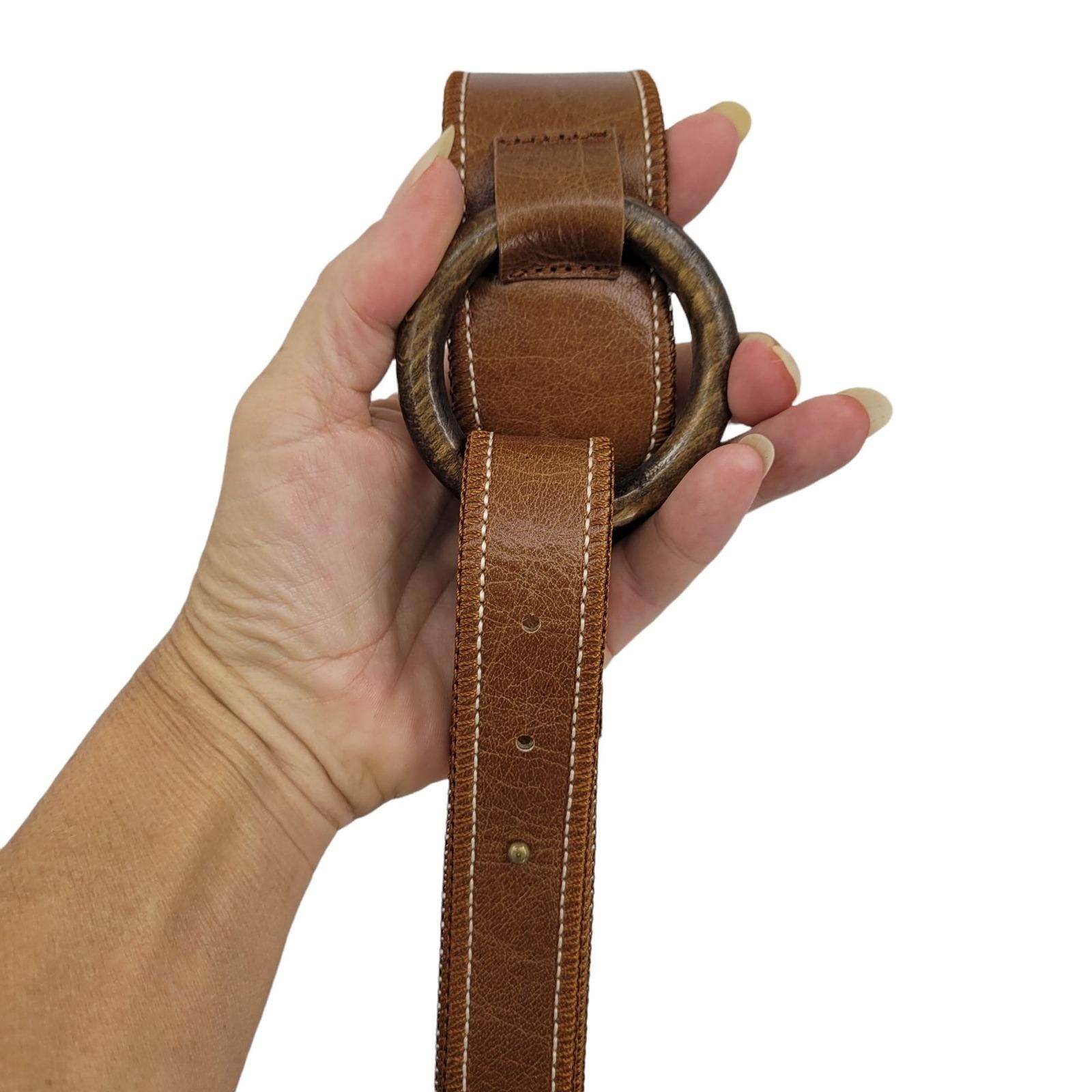 Vtg 80s Olsen Europe Leather Belt Sz M Brown Country Boho Fold Over O-ring‎ Tab Vtg 80s Olsen Europe Leather Belt Sz M Brown Country Boho  main image 3