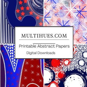 Digitaal papierpakket juliviering - 5 patriottische abstracte ontwerpen - rode, witte en blauwe afdrukbare achtergronden voor scrapbooking en knutselen