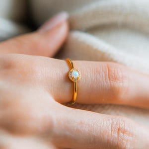 Minimalist Opal Ring, Opal Diamond Ring, White Opal Ring, Sterling Silver Ring, Opal Jewelry, Dainty Gold Ring, Stacking Rings for Women