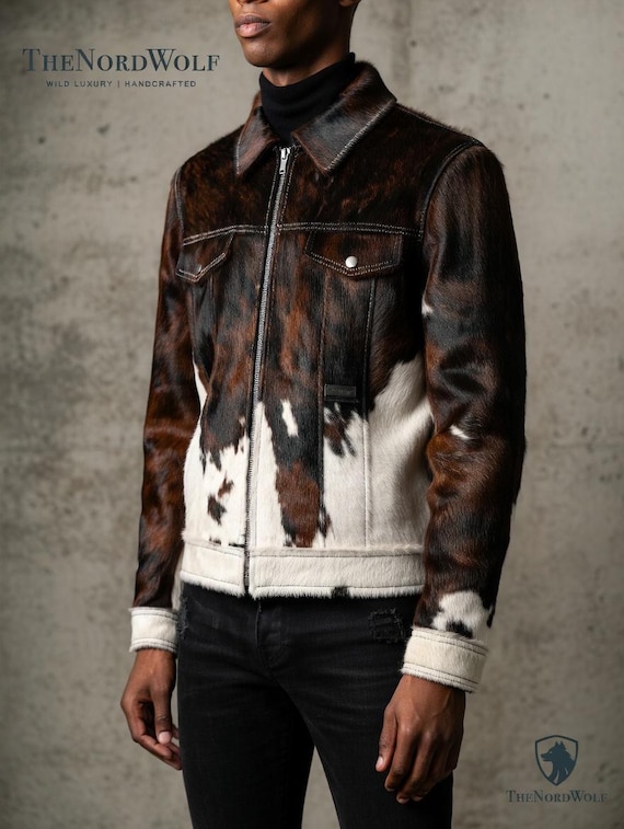 Men's Hair-On Cowhide Leather Jacket – Handmade Natural Hair Coat – Custom Size