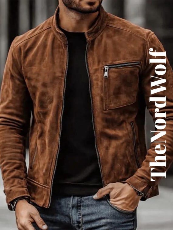 Men's Vintage Suede Leather Jacket – Handmade Sheepskin Biker Style Custom Fit