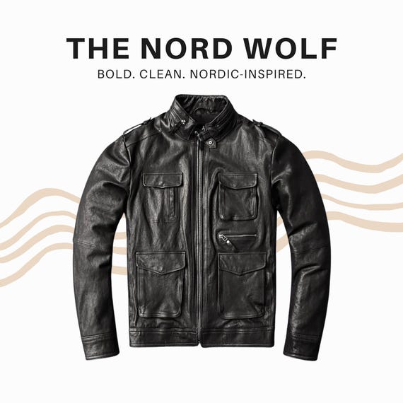 Handmade Calf Leather Biker Jacket | Men's Motorcycle Jacket, The Nord Wolf