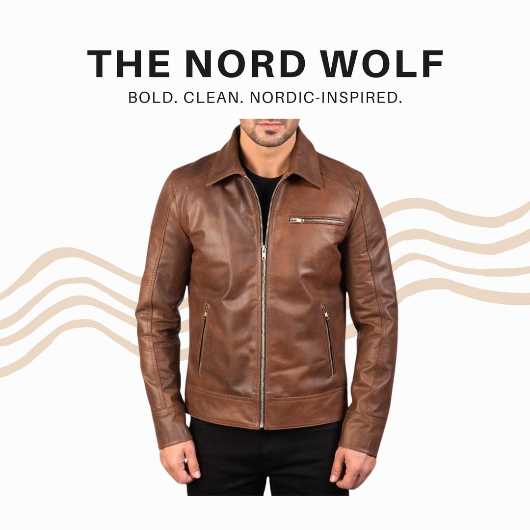 Men's Classic Brown Real Leather Jacket – Cafe Racer Style Zip-up