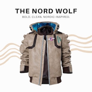 Cyberpunk 2077 Beige Samurai Bomber Jacket – Real Leather Cosplay Coat with Patches | Custom Sizes | The Nord Wolf