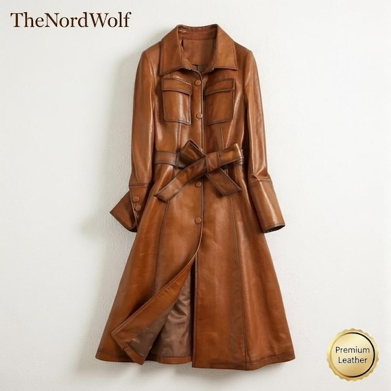 Italian Leather Trench Coat – Tan Real Leather Overcoat, Custom Fit