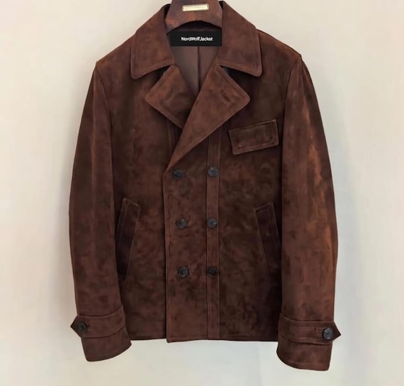 Men's Genuine Sheep Suede Leather Coat – Handmade Classic Jacket, Custom Size
