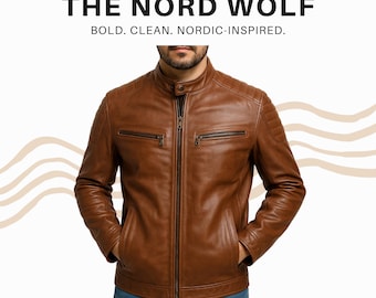 Men's Brown Leather Cafe Racer Jacket – Slim Fit Moto Style
