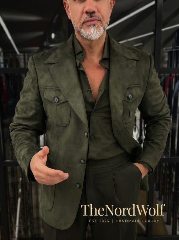 Handmade Suede Leather Safari Jacket – Genuine Suede, Custom Size Available