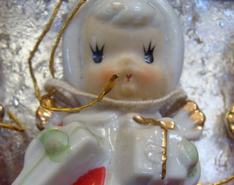 Lot de 5 cloches d'ange de Noël dans une boîte d'origine vintage Enesco