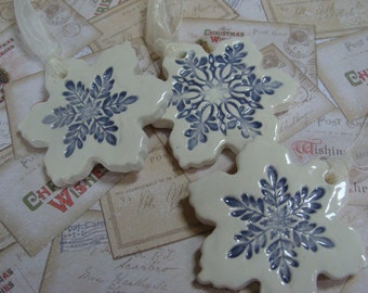 Three Gorgeous Ceramic Snowflake Ornaments