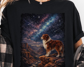 Australian Shepherd Galaxy Shirt, Grand Canyon Starry Night Tee, Comfort Colors, Red Tricolor