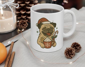Julmugg för mops, festlig present till hundälskare, retro julkaffekopp för hund