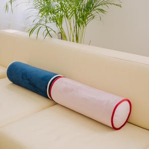 Velvet Bolster Pillow with Contrast Piping - Long Lumbar Cushion