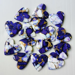 Royal Blue Copper Turquoise Heart Cabochons, Cobalt Blue White Gemstones (25x25x4mm)