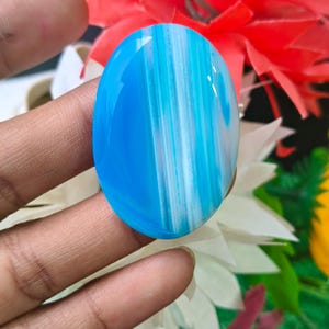 Cabochon di agata blu a bande, pietra preziosa ovale per la creazione di gioielli (42x28x7mm)