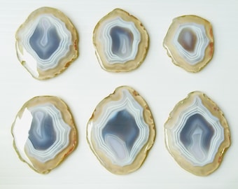 Lot de 6 tranches d'agate du Botswana, cristal d'agate poli, géode, décoration, env. (80 x 61 x 6 mm), 1530 carats