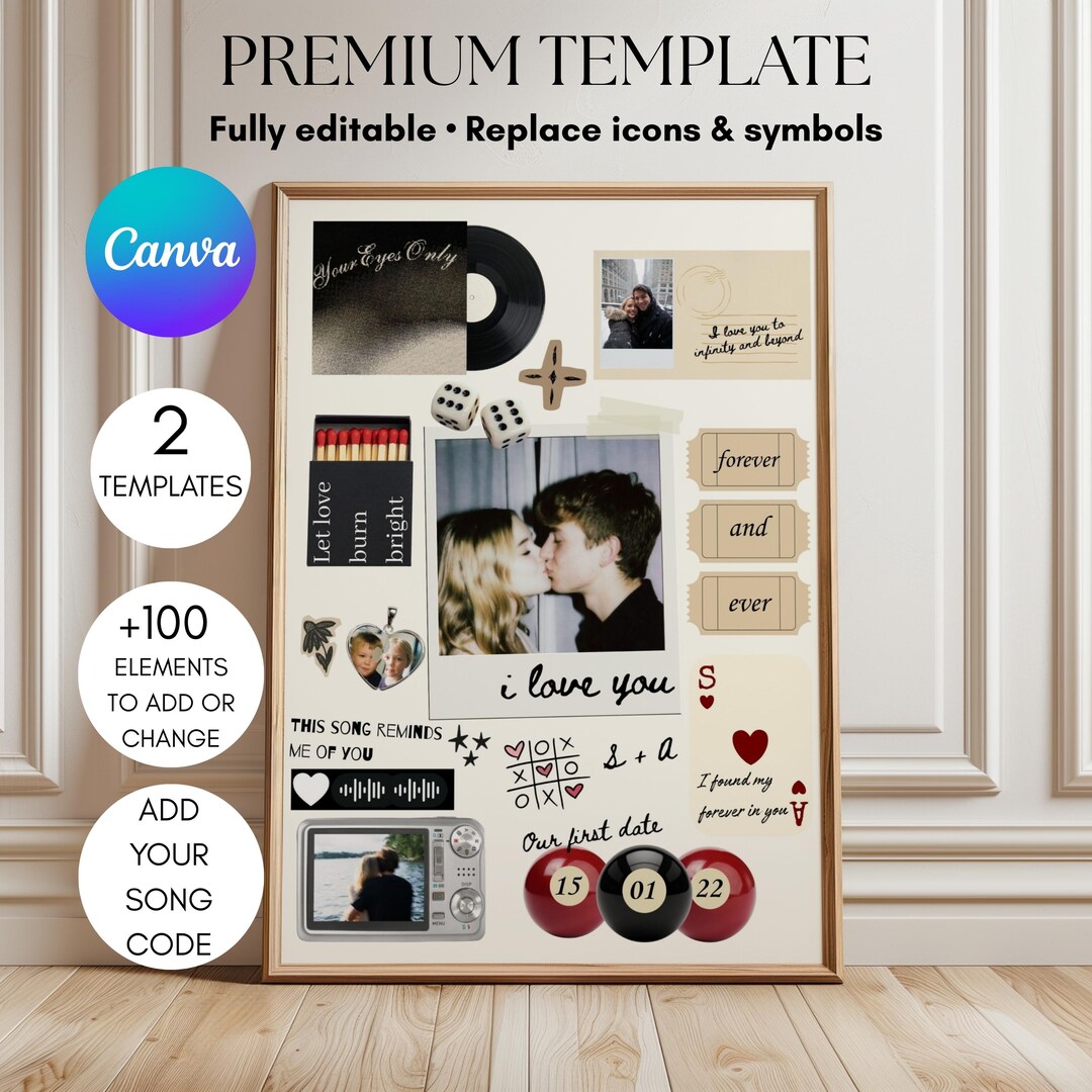 Custom Matchbook Poster Canva Template Valentines Gift (digital