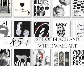 Black and White Preppy Y2K Wall Art Set of 85 – Trendy Chic Gallery Wall Prints for Dorm Room, Bedroom & Apartment Decor