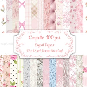 Pink Coquette Bow Digital Papers – Seamless Patterns, Printable Scrapbook Backgrounds, Messy Coquette for Crafts & Invitations