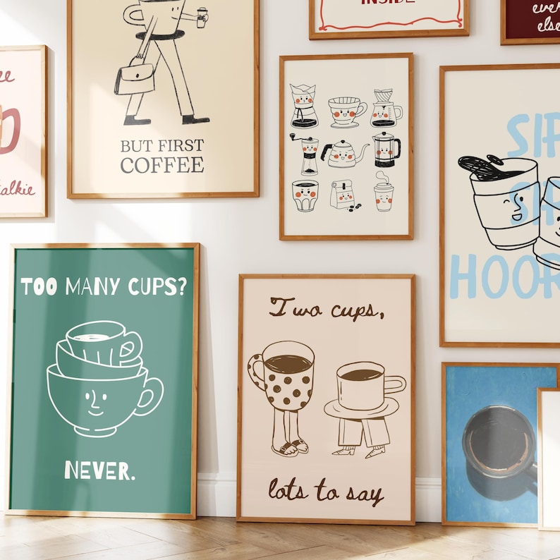100 Coffee Poster Bundle, Coffee Shop Wall Art Set, Cute Preppy Kitchen Decor, Dopamine Coffee Prints, Retro Cafe Wall Art image 14