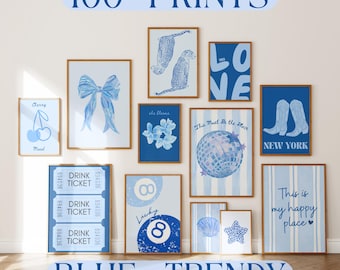 100 Navy Blue Wall Art Prints, Preppy Aesthetic Decor, Dorm Room Gallery Set, Trendy Bedroom Digital Download, Trendy Coastal Art