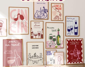 50 Trendy Wine Prints Wall Art Set Aesthetic Kitchen Bar Funky Decor Modern Preppy Gallery Wall Bundle Digital Download