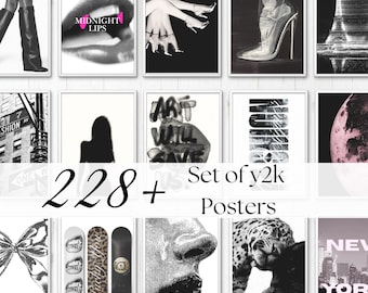 Y2K Fashion Wall Art Prints: Black & White Leopard Set (228 Prints) (Digital Download)