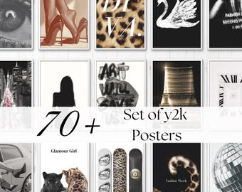 70 Y2K Fashion Poster Set: Leopard, Glamour, and City Prints